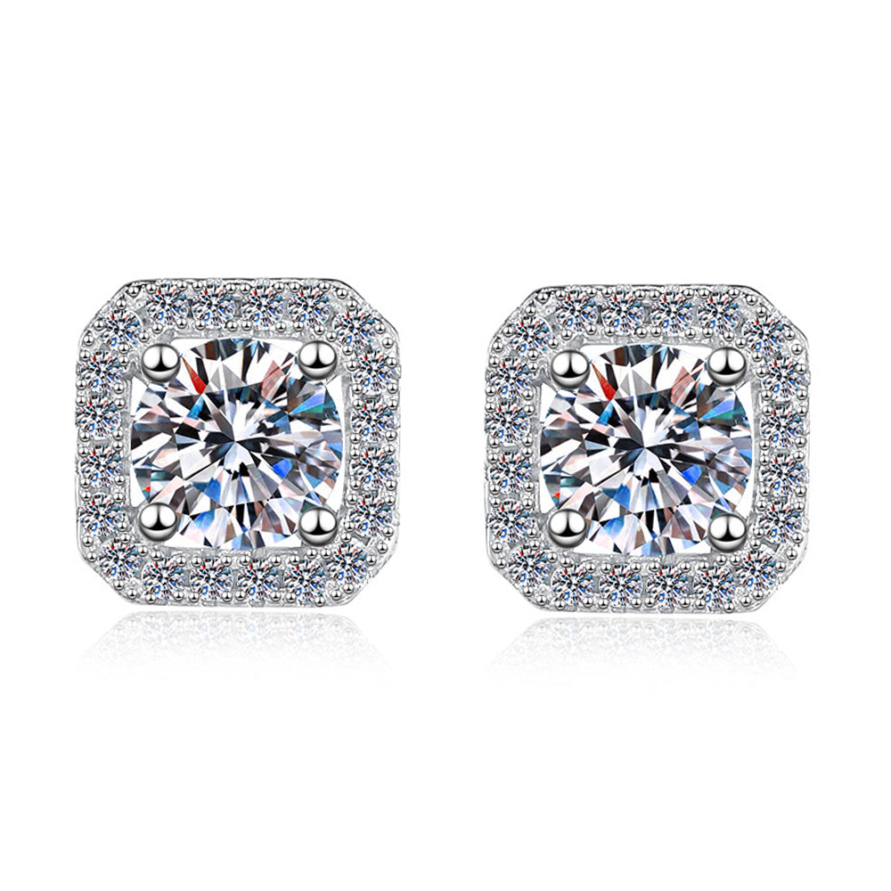 Dollcini 1 karátos D-színű moissanit „cukorkocka” fülbevaló 925 ezüstből, elegáns női köves fülbevaló mindennapra és alkalmakra