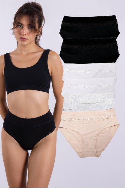Dollcini ,Magas derekú női bugyi ,95% Pamut + Spandex-Többszínű, 6 db-os Csomag,69352