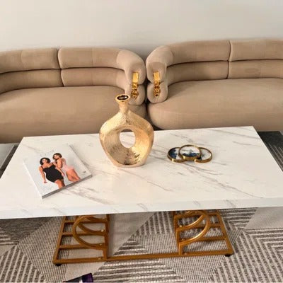 Dollcini Otthon Márvány Hatású Dohányzóasztal Egyedi Arany Lábbal