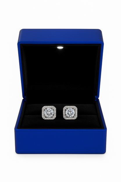 Dollcini 1 karátos D-színű moissanit „cukorkocka” fülbevaló 925 ezüstből, elegáns női köves fülbevaló mindennapra és alkalmakra