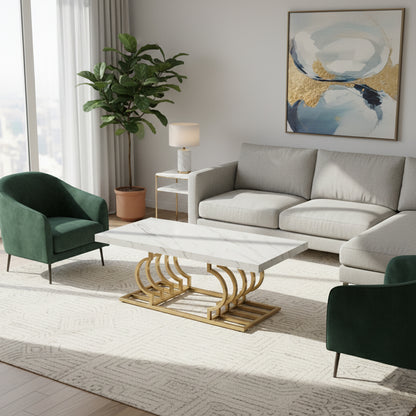 Dollcini Otthon Márvány Hatású Dohányzóasztal Egyedi Arany Lábbal