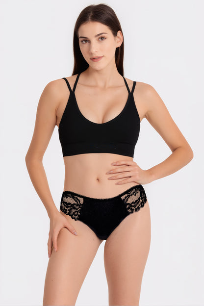 Dollcini,Tanga női bugyi,Csipkés női bugyi,95% Pamut + Spandex-Többszínű, 6 db-os Csomag