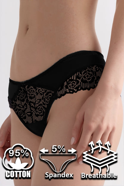 Dollcini,Klasszikus Női Bugyi ,Brazil Női Bugyi,Női Csipkés Bugyi – 95% Pamut+Spandex, Többszínű, 6 db-os Csomag